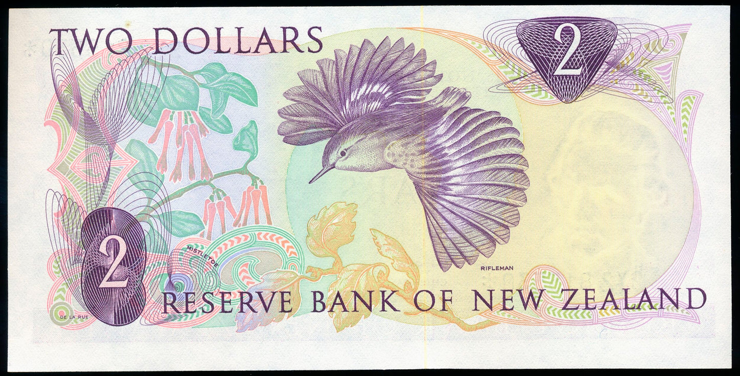NEW ZEALAND P.164dr 1967-1981 $2 Replacement note AUNC