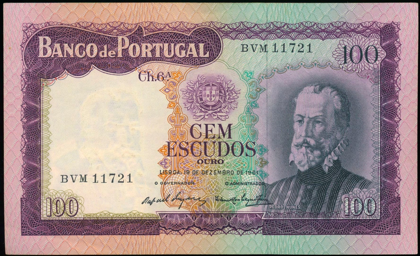 PORTUGAL P.165 1961 100 Escudos AUNC 55 EPQ