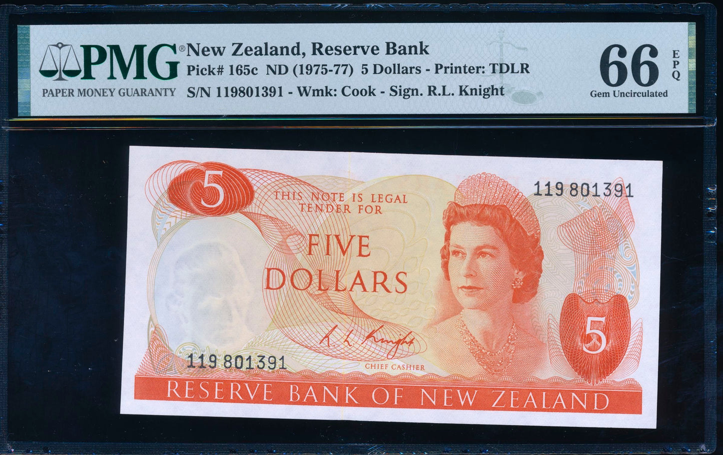 NEW ZEALAND P.165c 1967-1981 $5 GEM UNC 66 EPQ