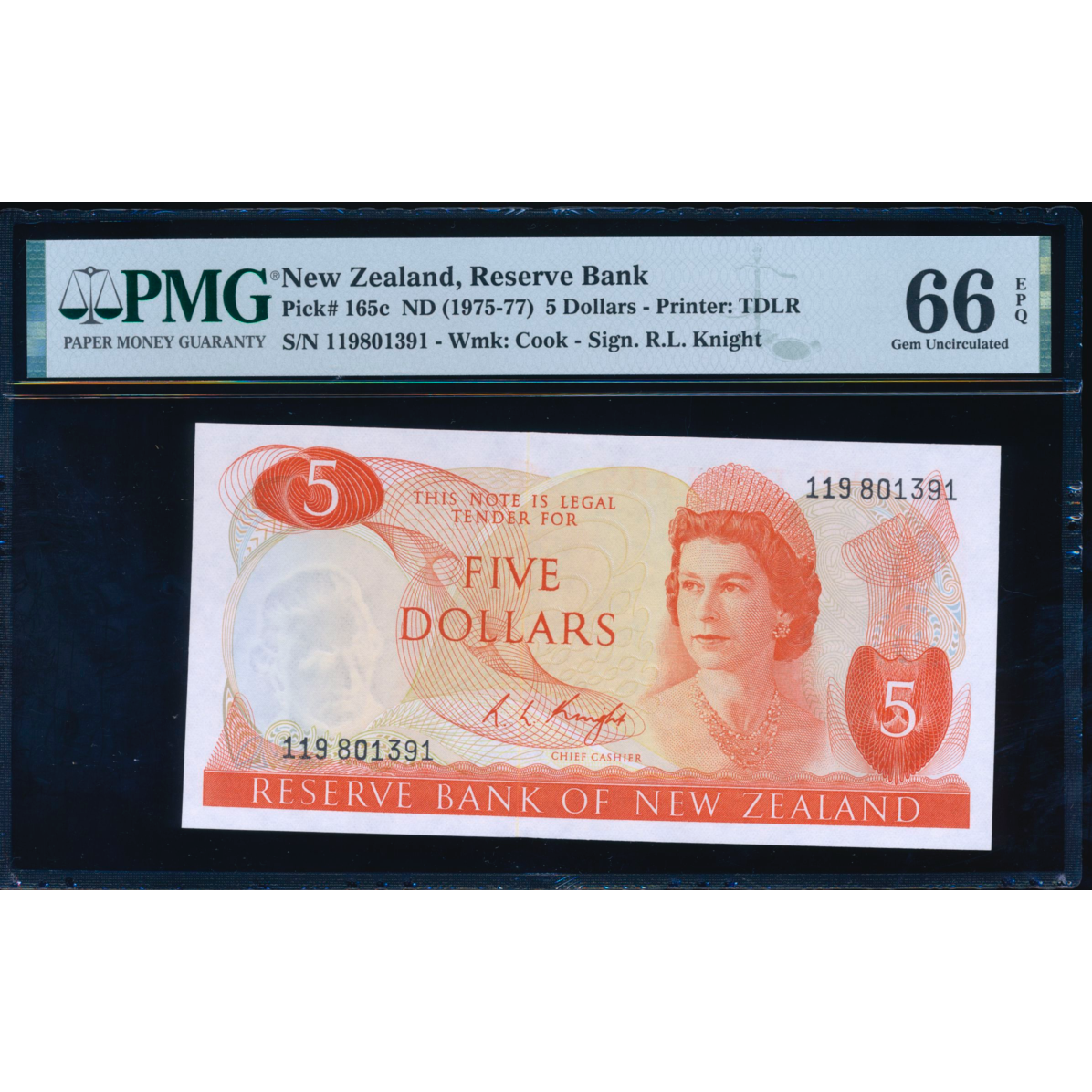 NEW ZEALAND P.165c 1967-1981 $5 GEM UNC 66 EPQ