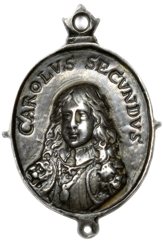 1649 (c) Charles II Royalist silver badge 26mm*22mm issued in exile MI 439/6 E206 NEF