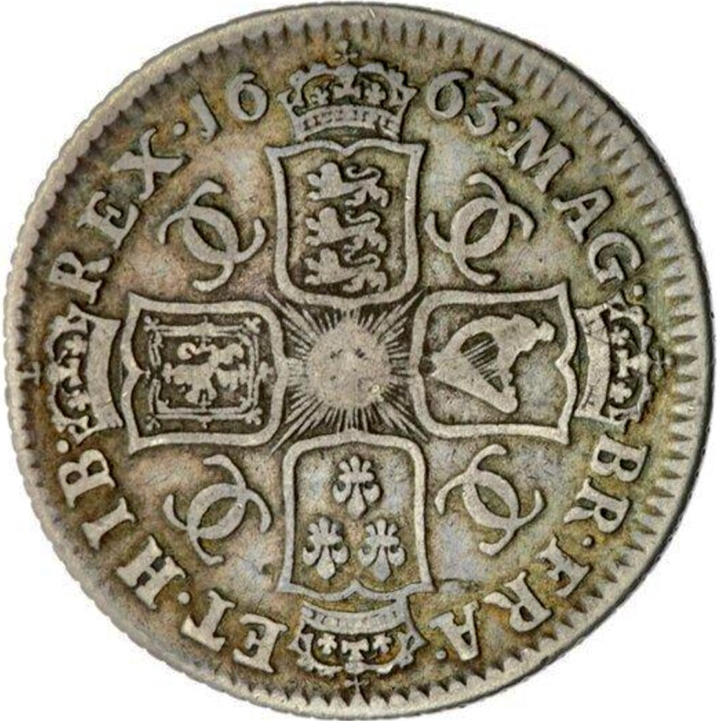 1663 Shilling First bust Transposed shields S3371 ESC 504 Extremely rare (R3) F/GF