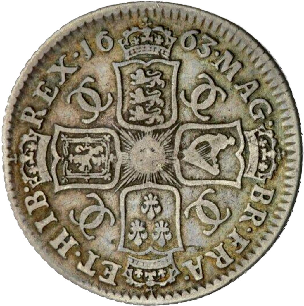 1663 Shilling First bust Transposed shields S3371 ESC 504 Extremely rare (R3) F/GF