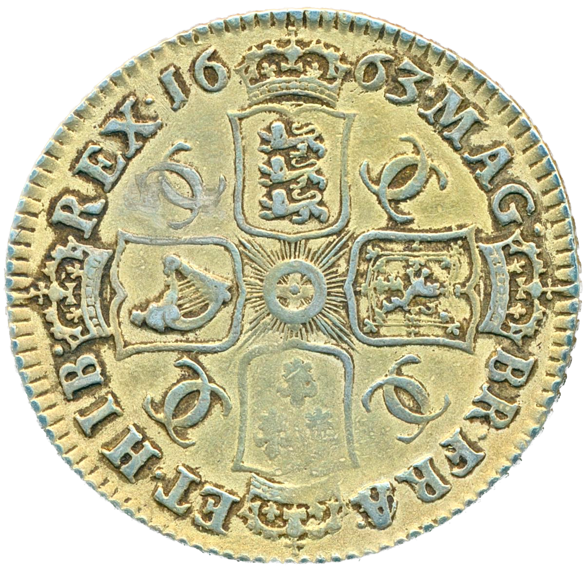 1663 Shilling First bust A over G in FRA S3372  ESC 505 R5 VF