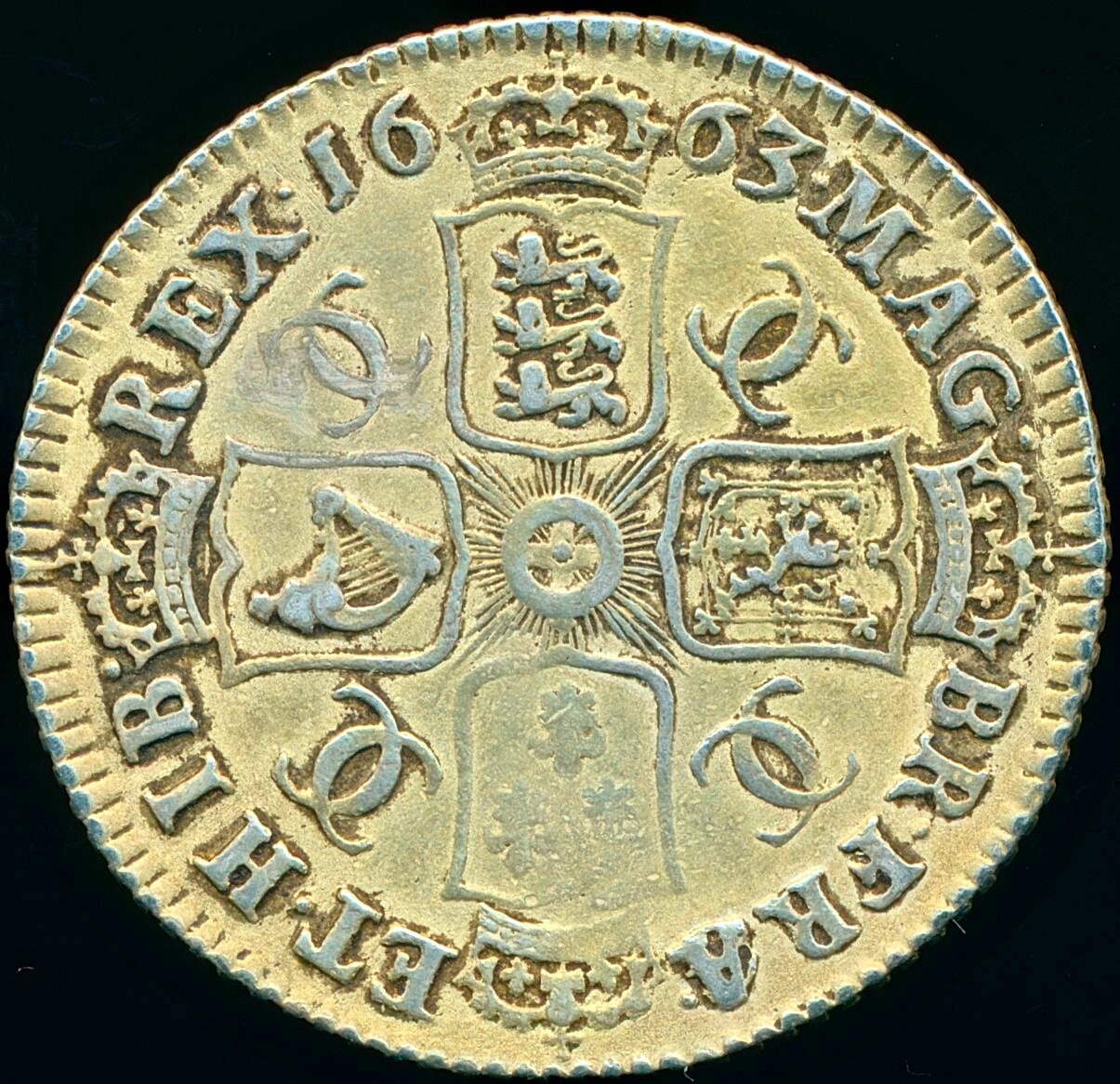 1663 Shilling First bust A over G in FRA S3372  ESC 505 R5 VF