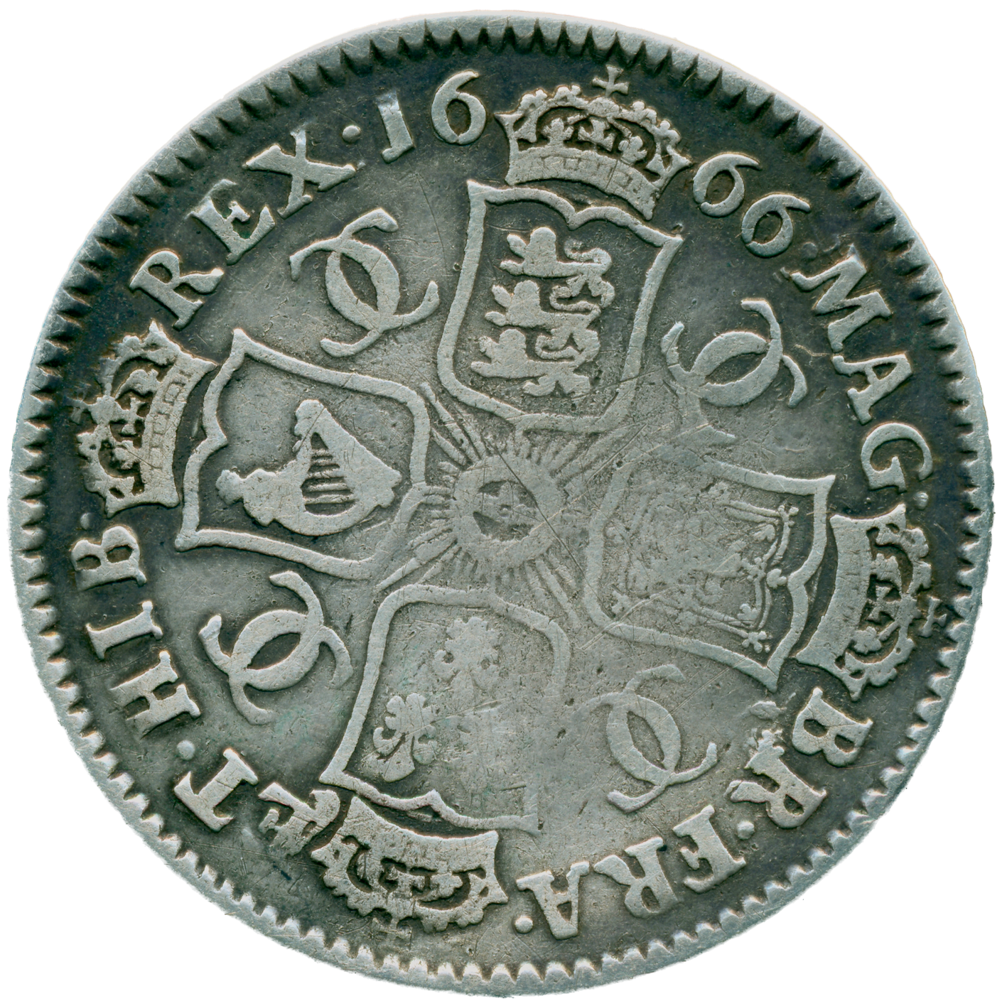 1666 Shilling Guinea head Elephant below bust S3374 ESC 509 Excessively rare (R4) F