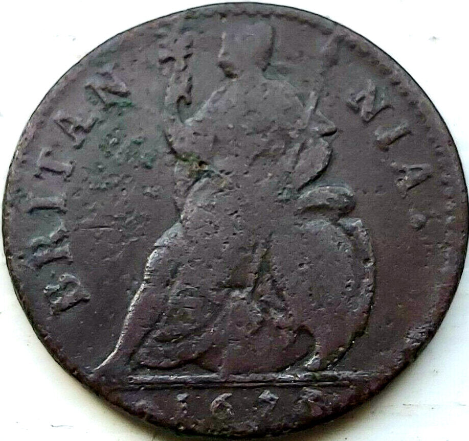 1673 Farthing S3394 BMC 525 No obverse stops NF Extremely rare