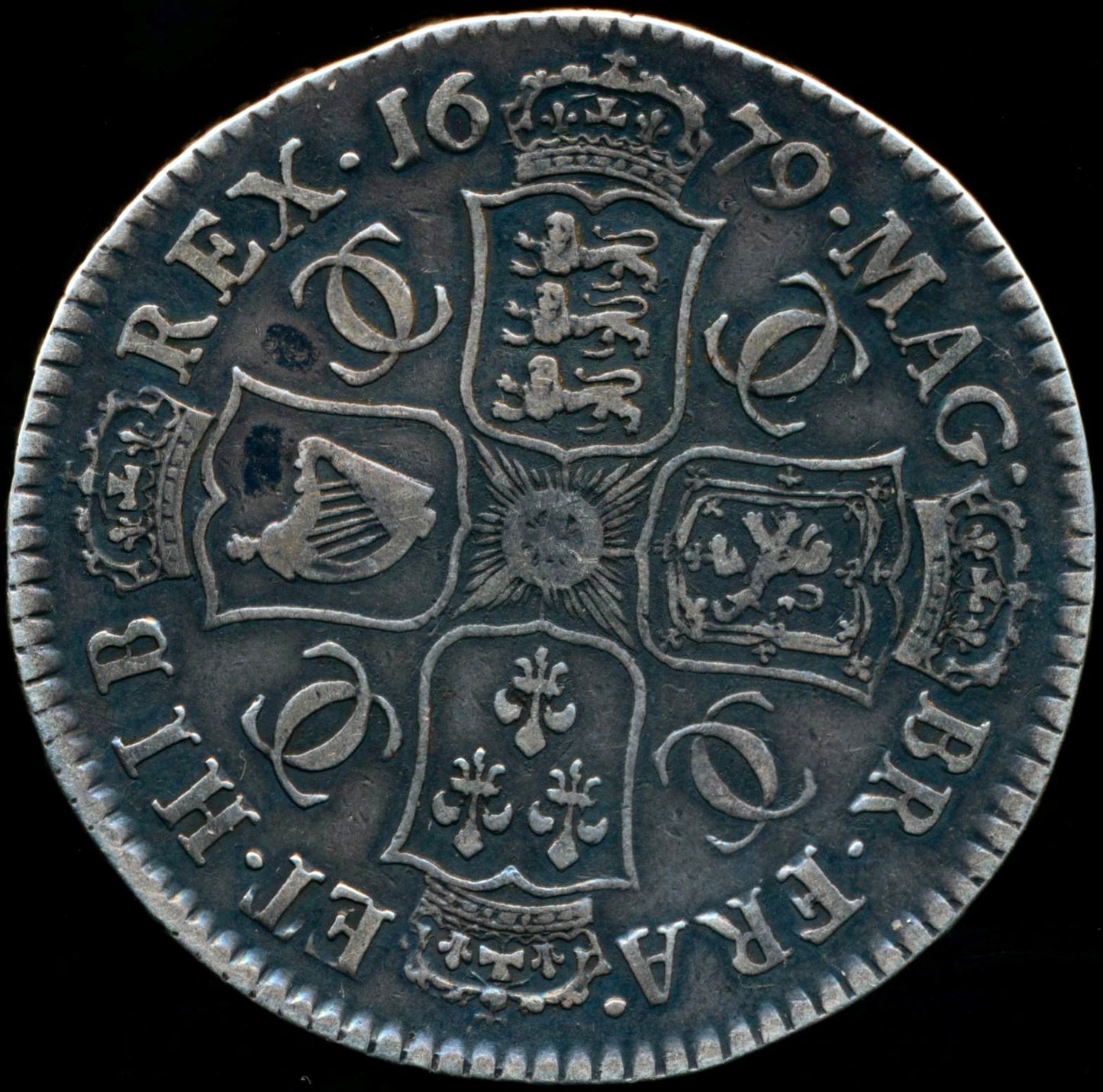 1679 Halfcrown Fourth bust S3367 ESC 487 PRICESIMO error Extremely rare (R3) AVF