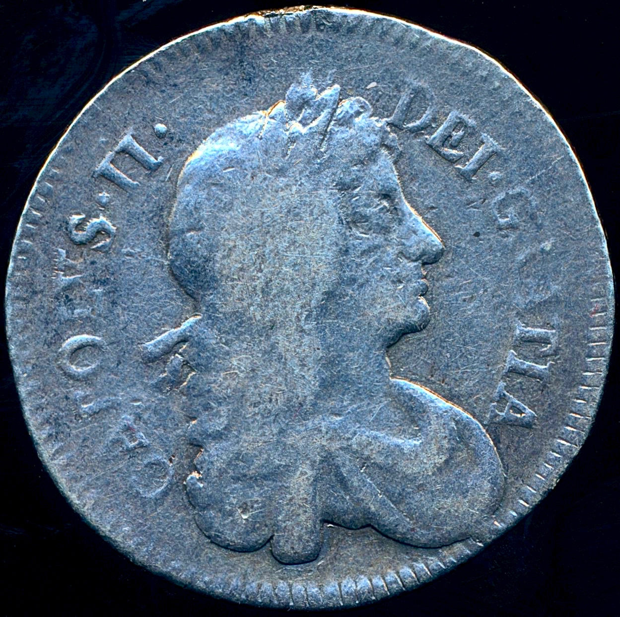 1679/7 Second bust variety Shilling S3375 ESC 546 Very rare (R2) AF