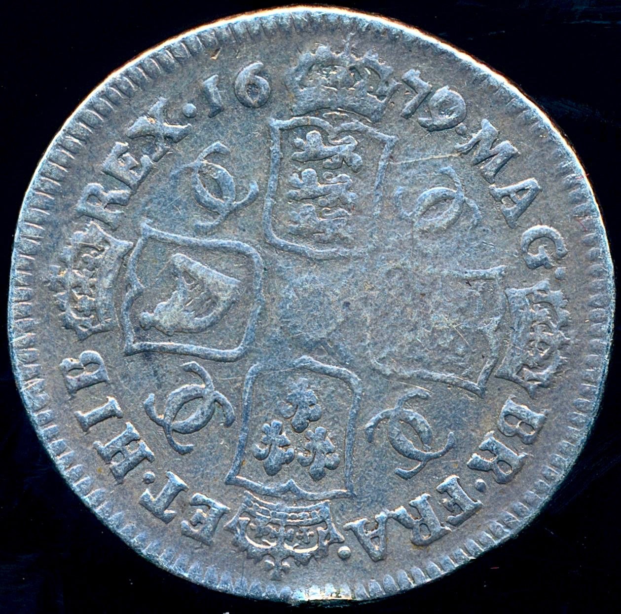 1679/7 Second bust variety Shilling S3375 ESC 546 Very rare (R2) AF