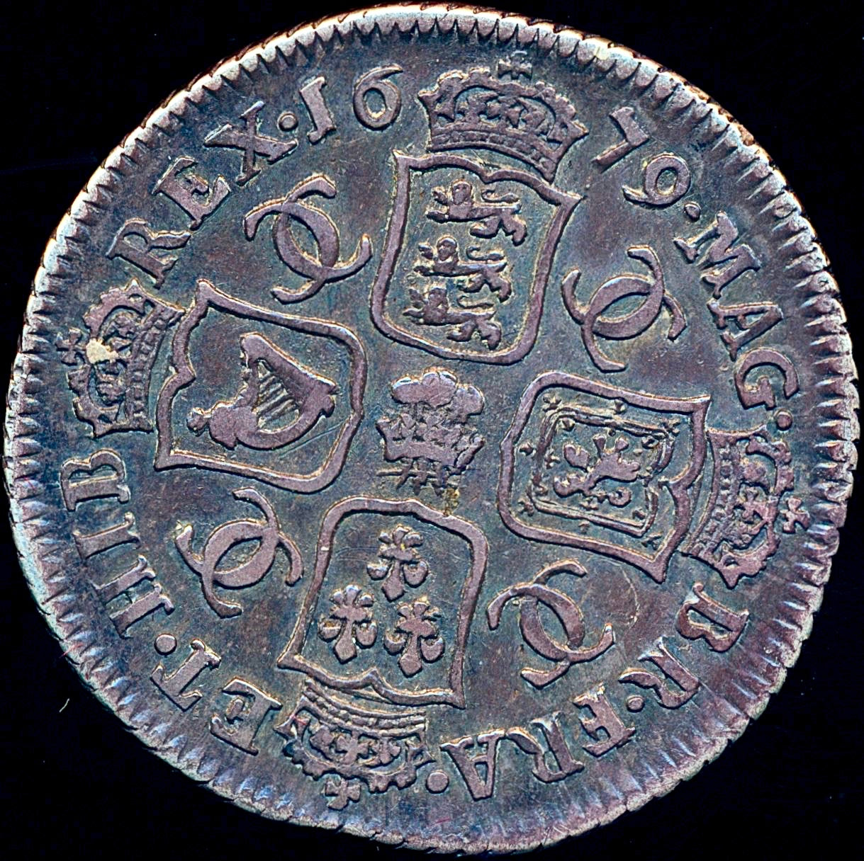 1679 Shilling Second bust Plume below bust S3376 ESC 548 Extremely rare (R3) AVF/VF