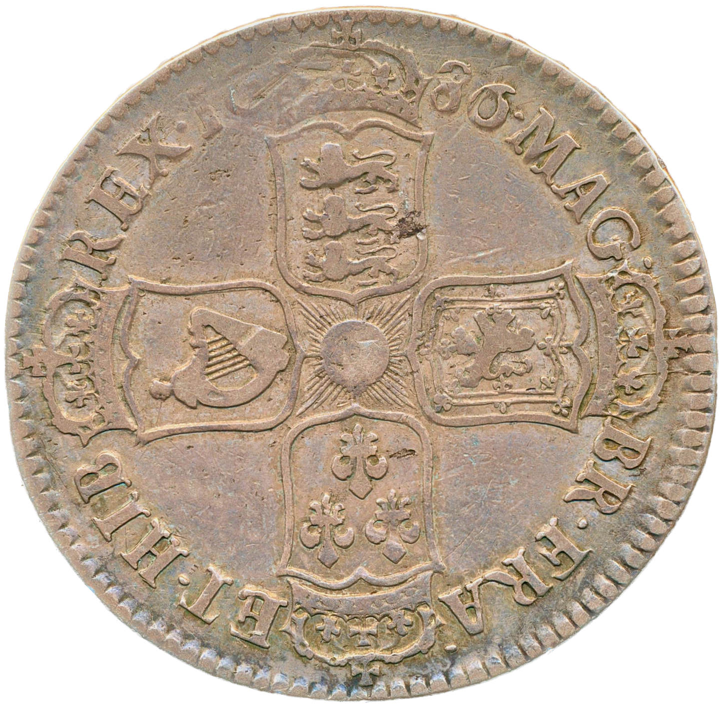 1686 Halfcrown First bust Edge TERTIO S3408 v over b in iacobvs ESC 752var NVF