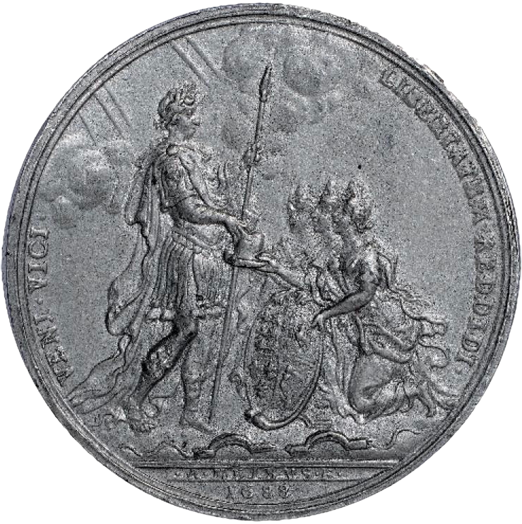 1689 Crown offered to William 61mm pewter medal MI 657/17 E306 EF