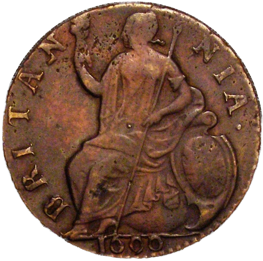 1696 Halfpenny (type 1) S3554 BMC 641 Scarce NEF/GVF