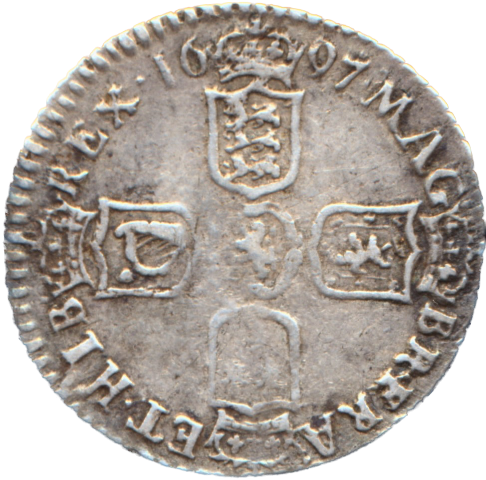 1697 Sixpence First bust Bristol Mint B over E S3532 ESC 1263 NVF/GF