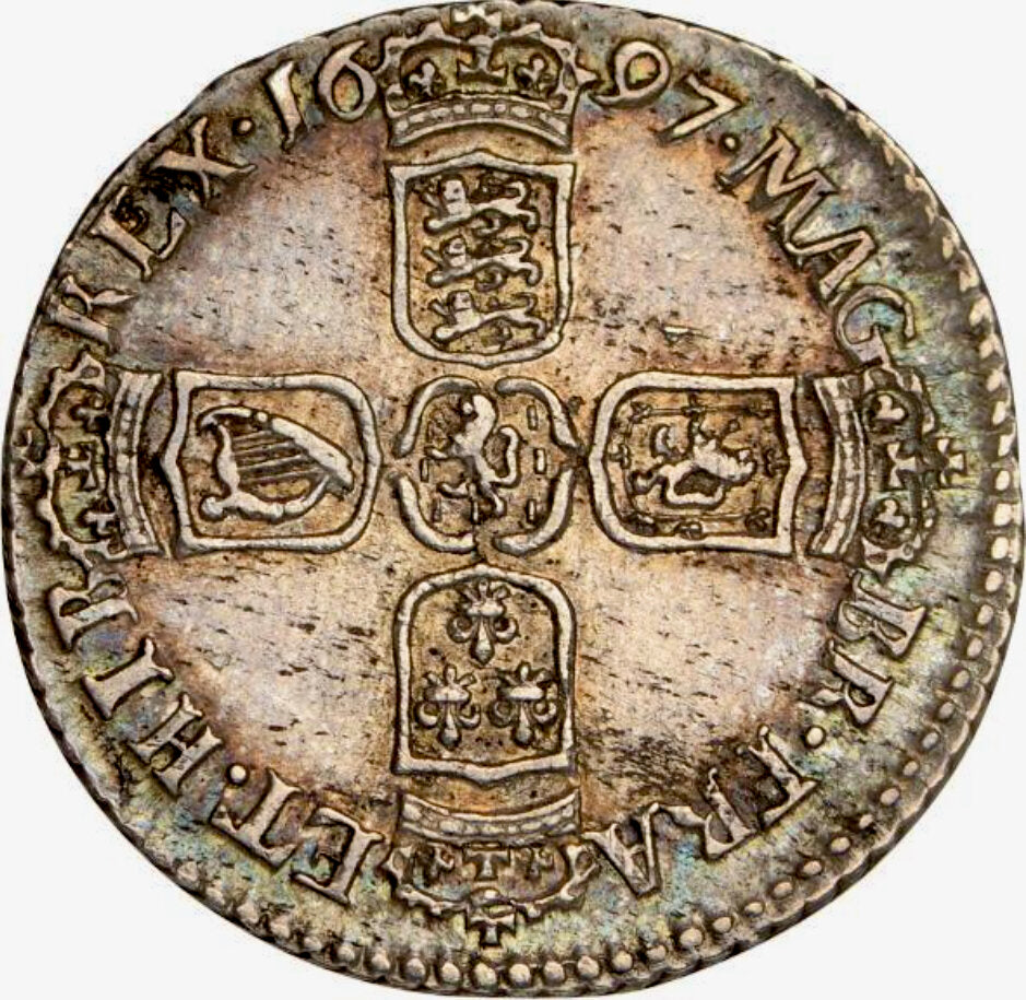1697 Sixpence First bust Bristol Mint S3532 ESC 1261 Rare VF/GVF