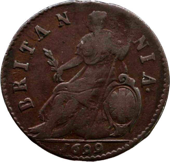 1699 Halfpenny (type 3) S3556 BMC 687 Scarce GF