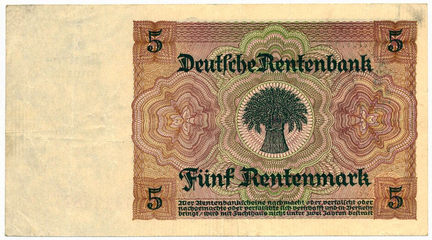 GERMANY P.169 1926 5 Rentenmark GVF