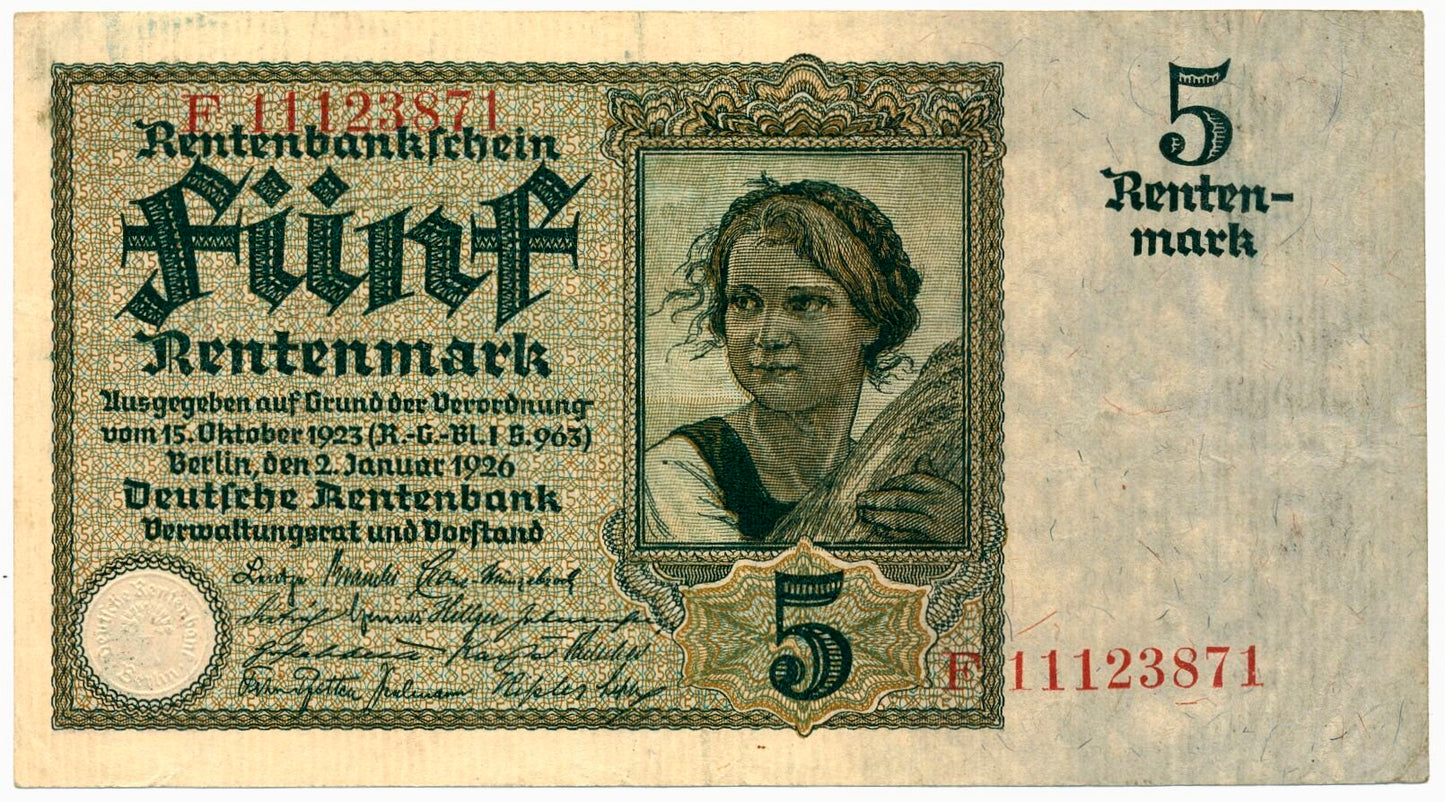 GERMANY P.169 1926 5 Rentenmark GVF