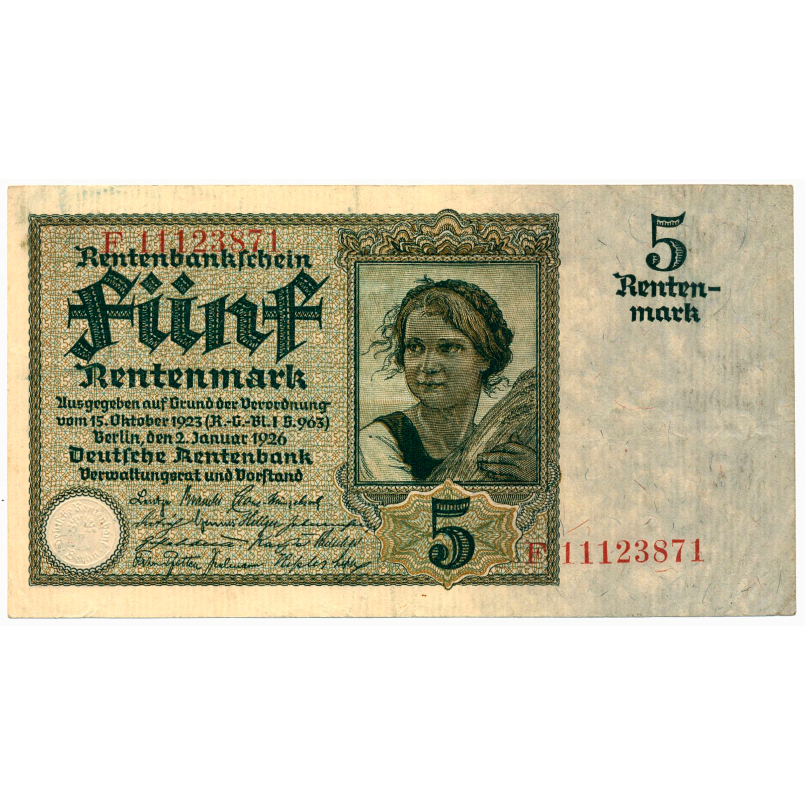 GERMANY P.169 1926 5 Rentenmark GVF