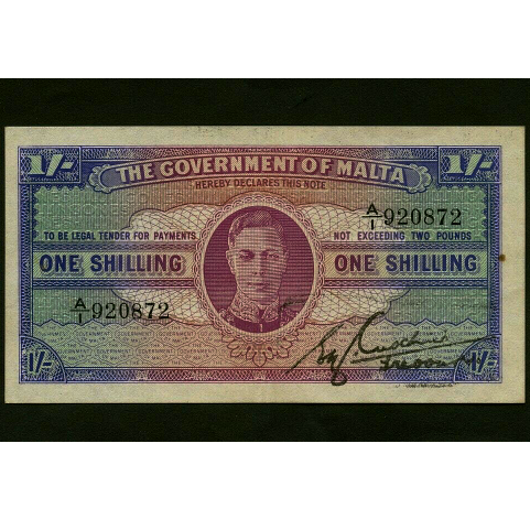 MALTA P.16 1940-1943 1 Shilling First series A/1 GEF