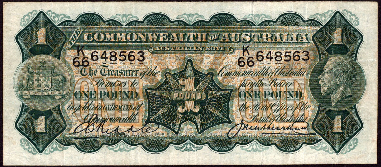 AUSTRALIA P.16c 1927 1 Pound K66 VF 25