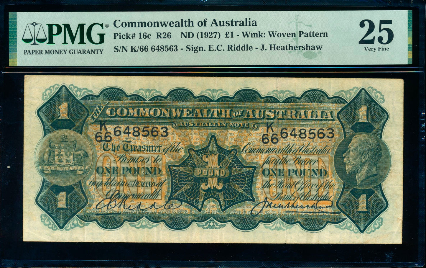 AUSTRALIA P.16c 1927 1 Pound K66 VF 25