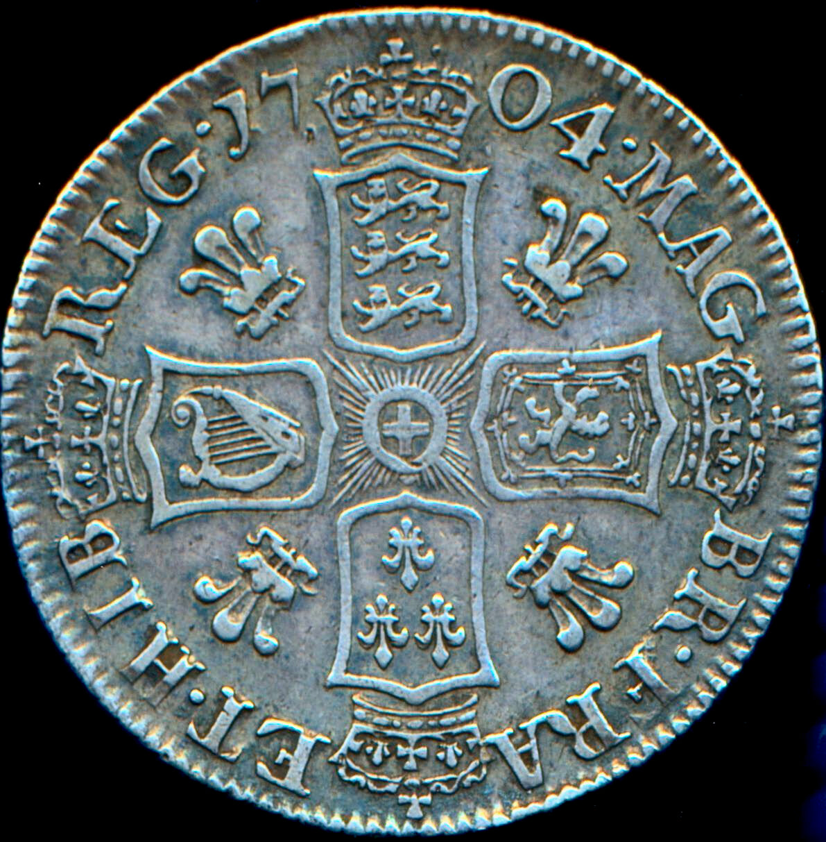 1704 Shilling Second bust Plumes in angles S3588 ESC 1390 Very rare (R2) GF/NVF