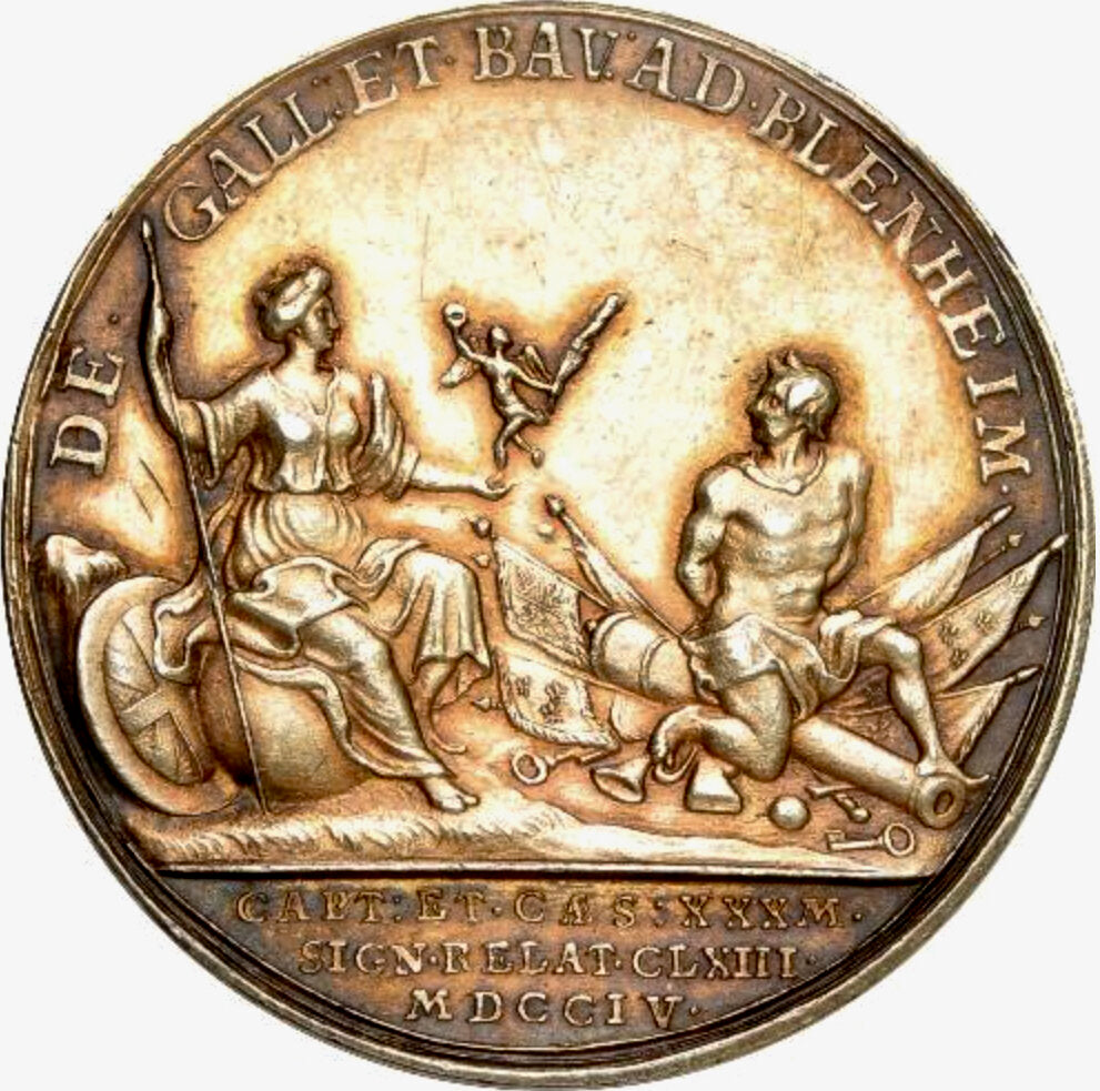 1704 Battle of Blenheim 34.5mm gilt-silver medal by Croker E409 MI 256/49 NEF