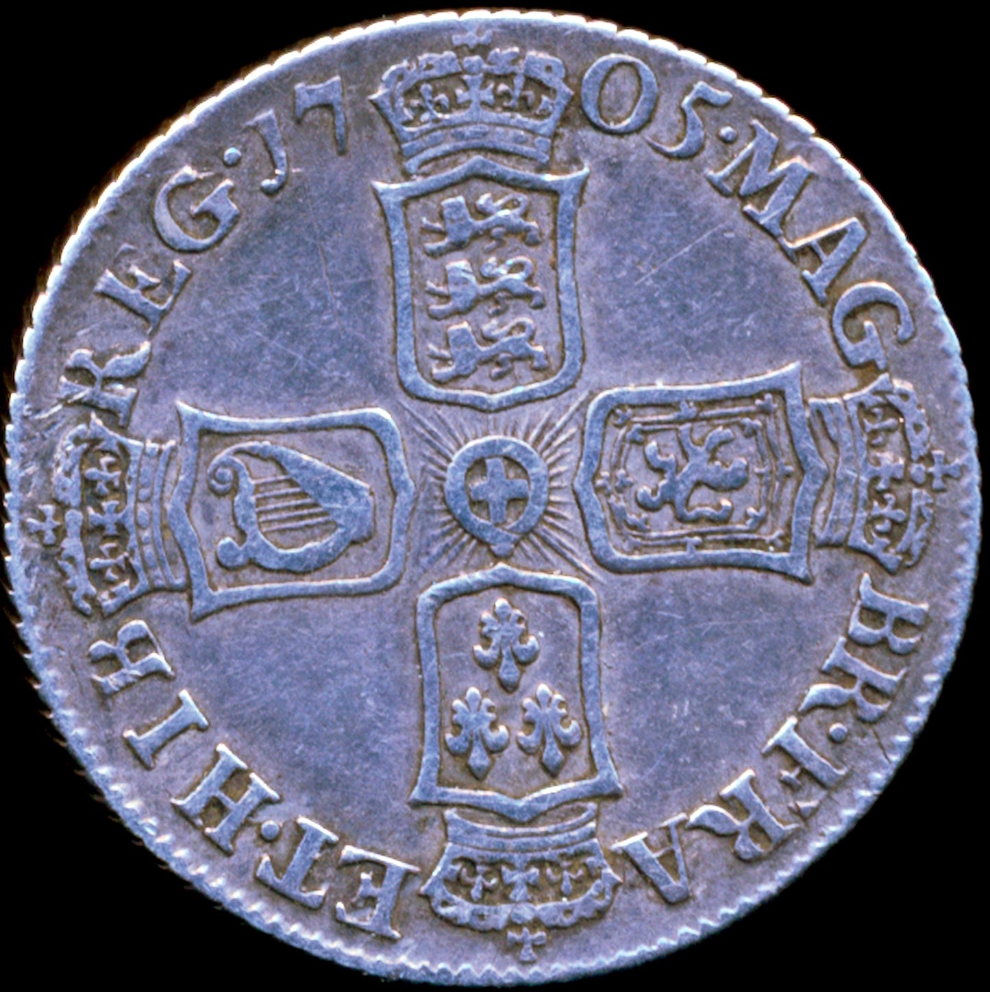 1705 Shilling Second bust Plain in angles S3587 ESC 1391 Very rare (R2) F/GF
