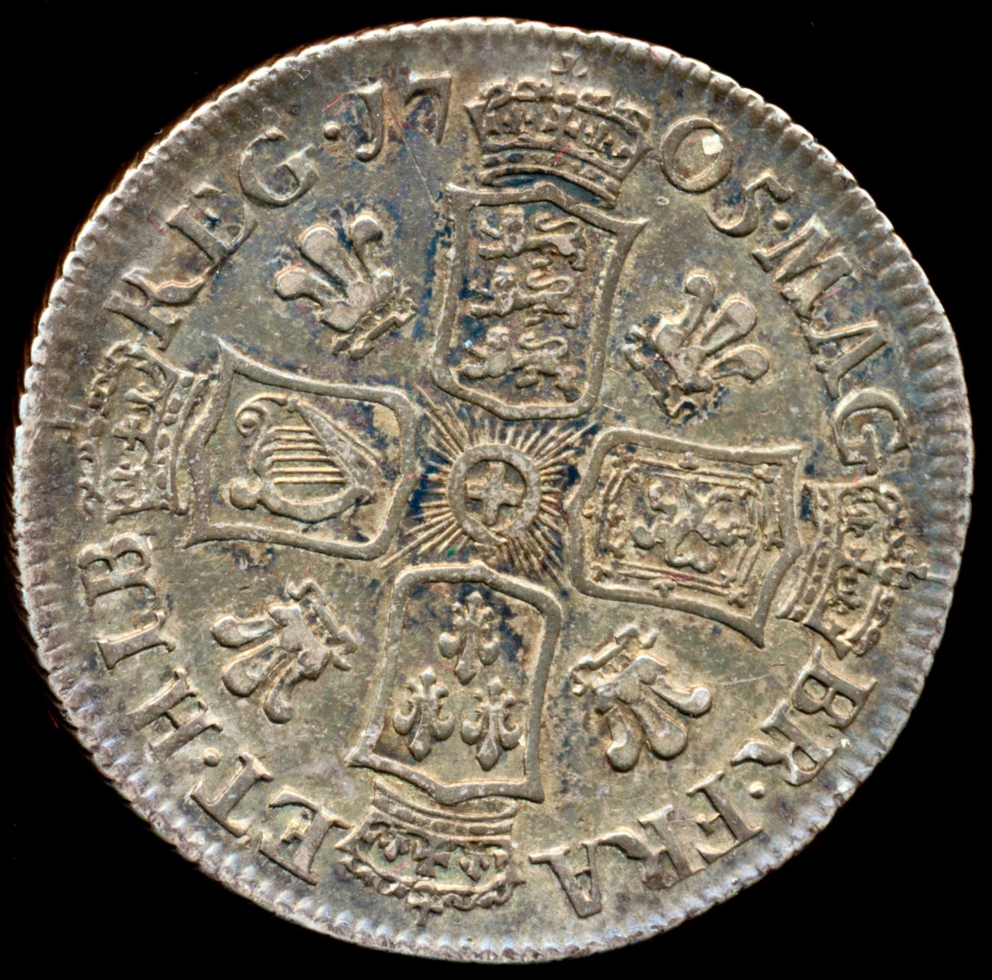 1705 Shilling Second bust Plumes in angles S3588 ESC 1392 Scarce AVF/VF