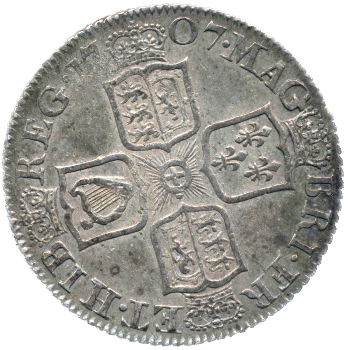 1707 Shilling Third bust Plain in angles S3610 ESC 1395 Scarce AUNC