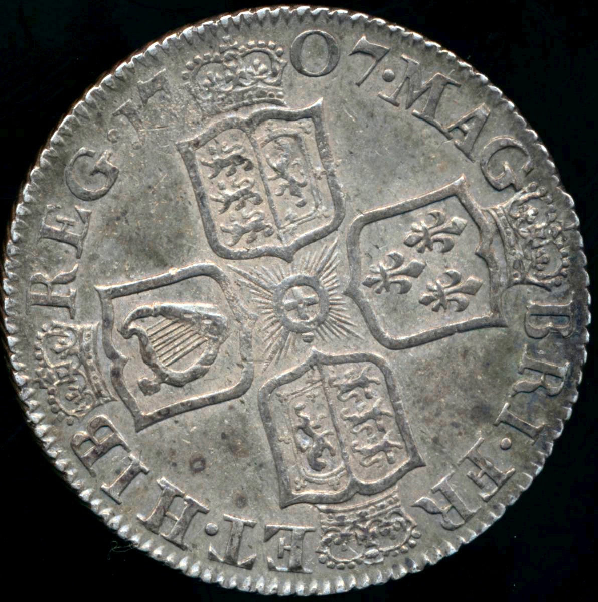 1707 Shilling Third bust Plain in angles S3610 ESC 1395 Scarce AUNC