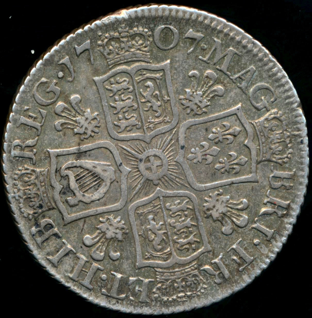 1707 Shilling Third bust Plumes in angles S3611 ESC 1396 Scarce VF