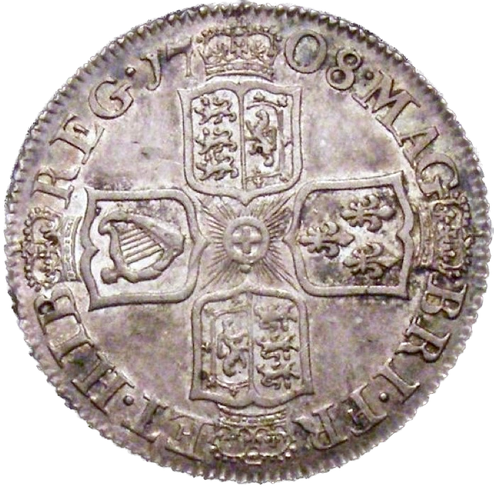 1708 Shilling S3610 ESC 1399 Third bust Plain angles EF