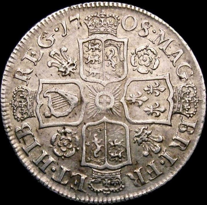 1708 Shilling S3613 ESC 1398 Second bust Roses and plumes Extremely rare (R3) AVF CGS 25