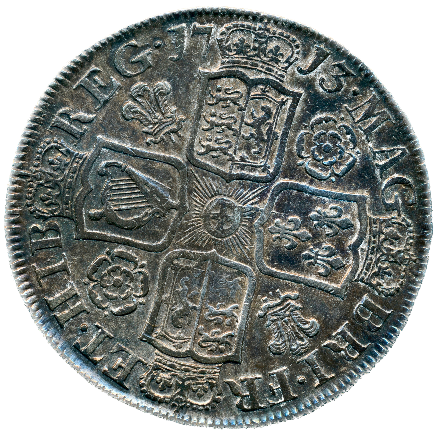 1713 Halfcrown Second bust Roses and plumes Edge DVODECIMO S3607 ESC 1375 Scarce VF/GVF