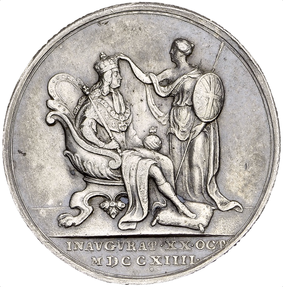1714 Coronation silver medal E470 MI424/9 GVF