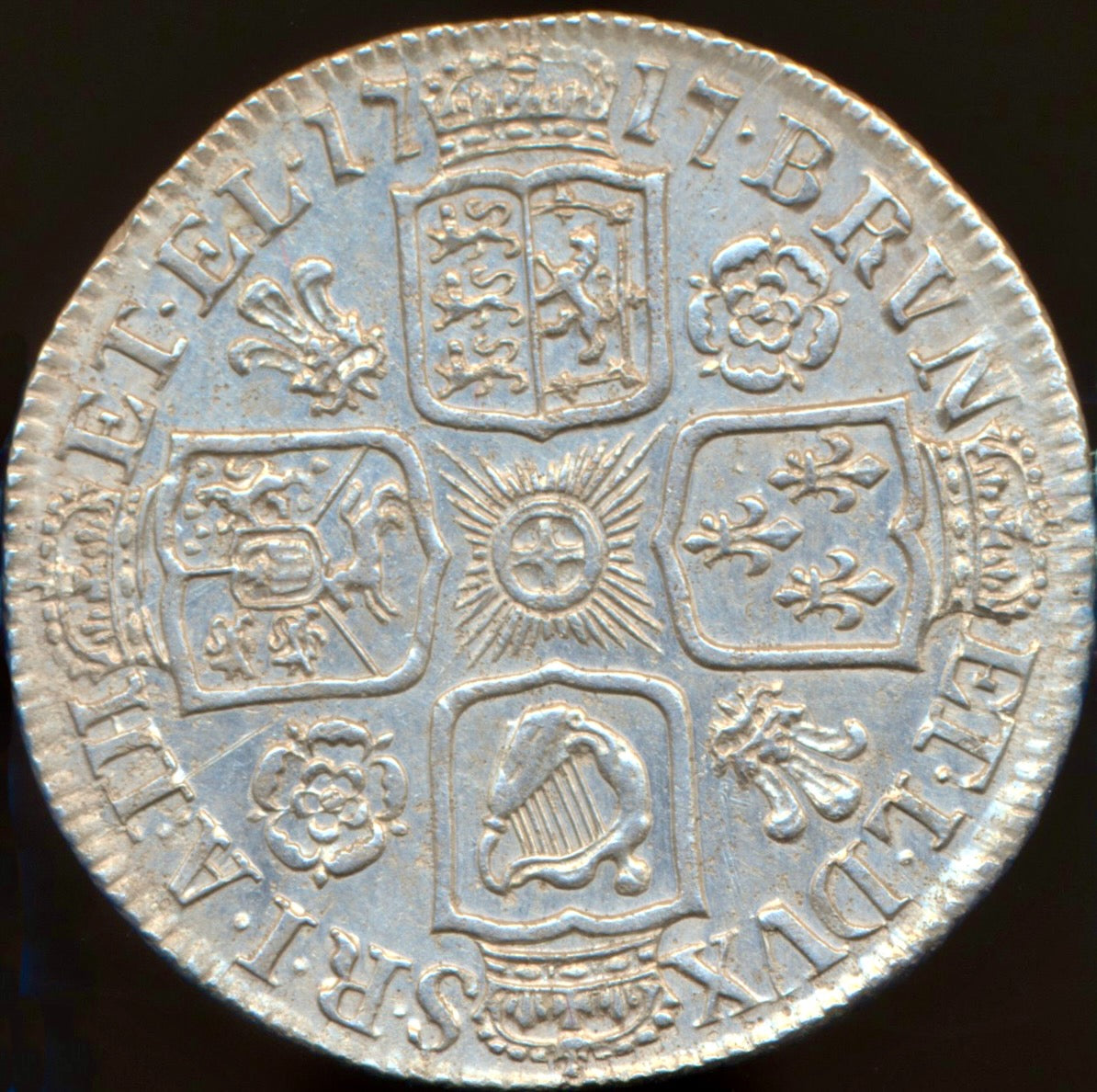 1717 Shilling First bust Roses and plumes S3645 ESC 1564 Scarce NEF