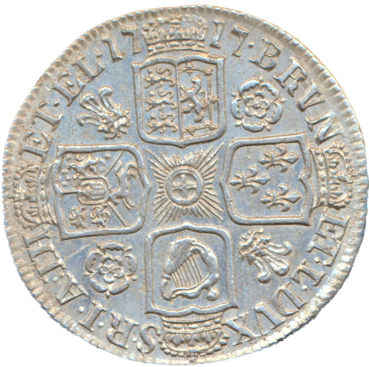 1717 Shilling First bust Roses and plumes S3645 ESC 1564 Scarce NEF