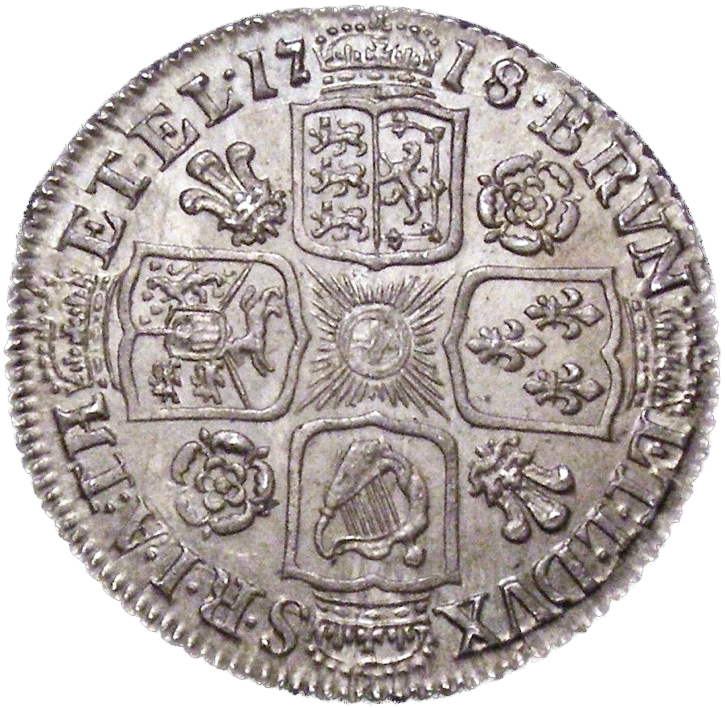 1718 Shilling First bust Roses and plumes S3645 ESC 1566 UNC