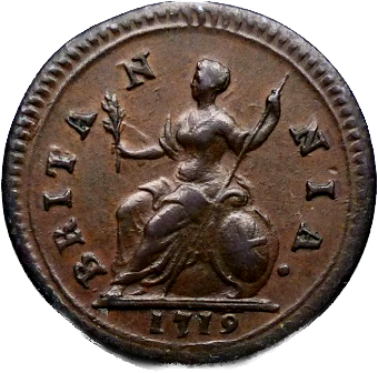 1719 Farthing S3662 BMC 807 Obverse large letters NEF