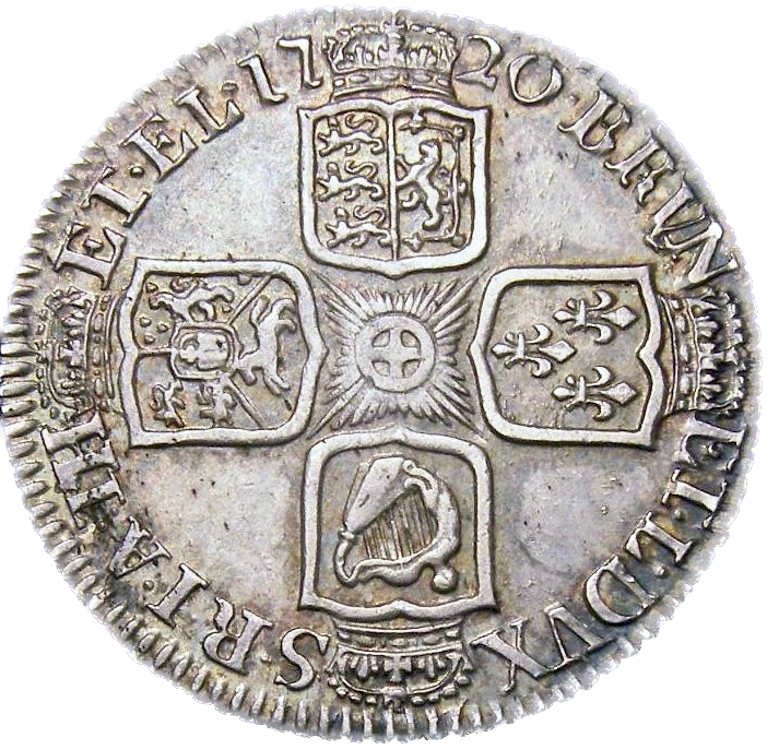 1720 Shilling First bust Plain in angles S3646 ESC 1572 GVF/NEF