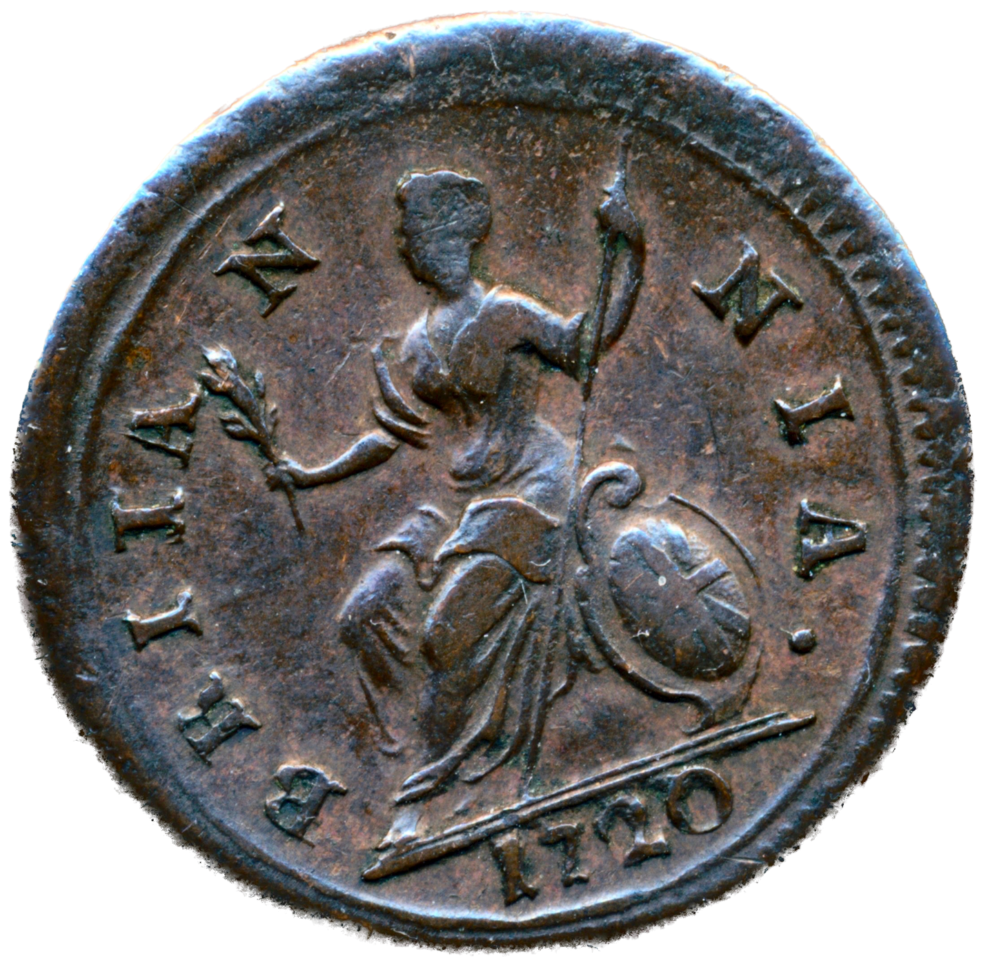1720 Farthing S3662 BMC 818 Small obv letters Large 0 NEF
