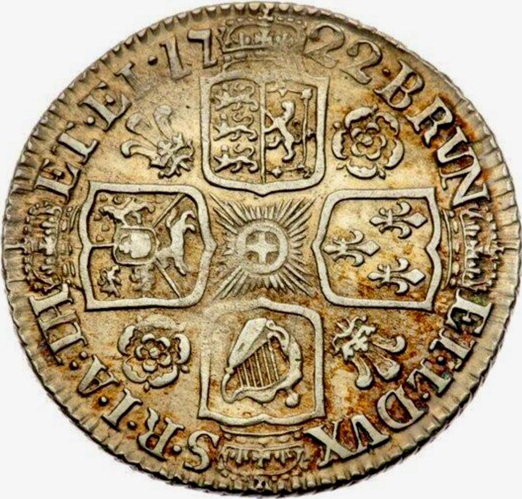 1722 Shilling First bust Roses and plumes S3645 ESC 1581 Scarce EF or near so