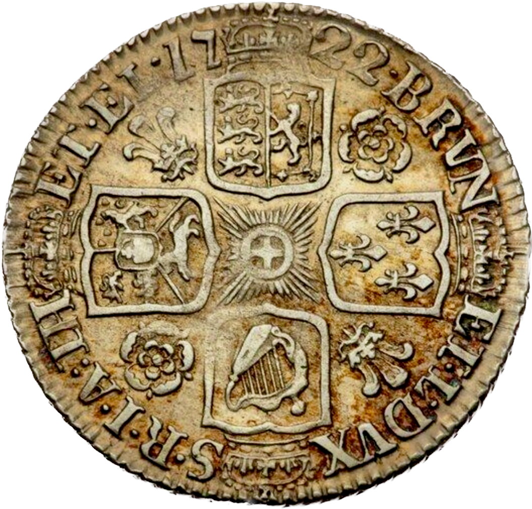 1722 Shilling First bust Roses and plumes S3645 ESC 1581 Scarce EF or near so