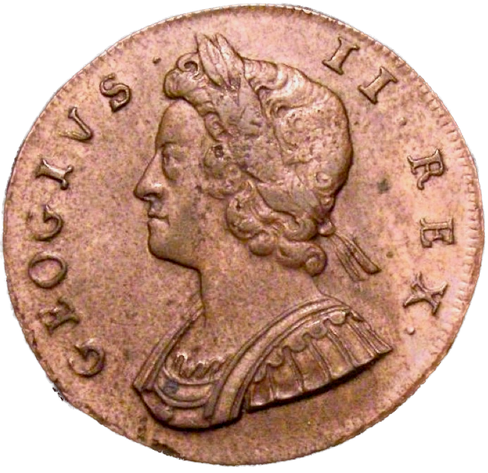 1730 Halfpenny GEOGIVS error No reverse stops S3717 BMC 837 Very scarce GVF