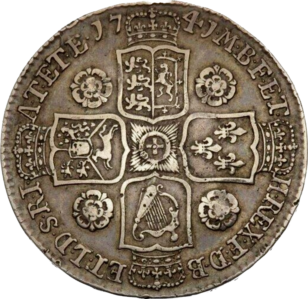 1741 Halfcrown Roses in angles Edge D. QVARTO S3693 ESC 1681 rare (R3) AVF/VF