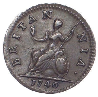 1746 Farthing S3722 BMC 888 V over U in GEORGIVS Extremely rare GVF