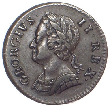 1746 Farthing S3722 BMC 888 V over U in GEORGIVS Extremely rare GVF